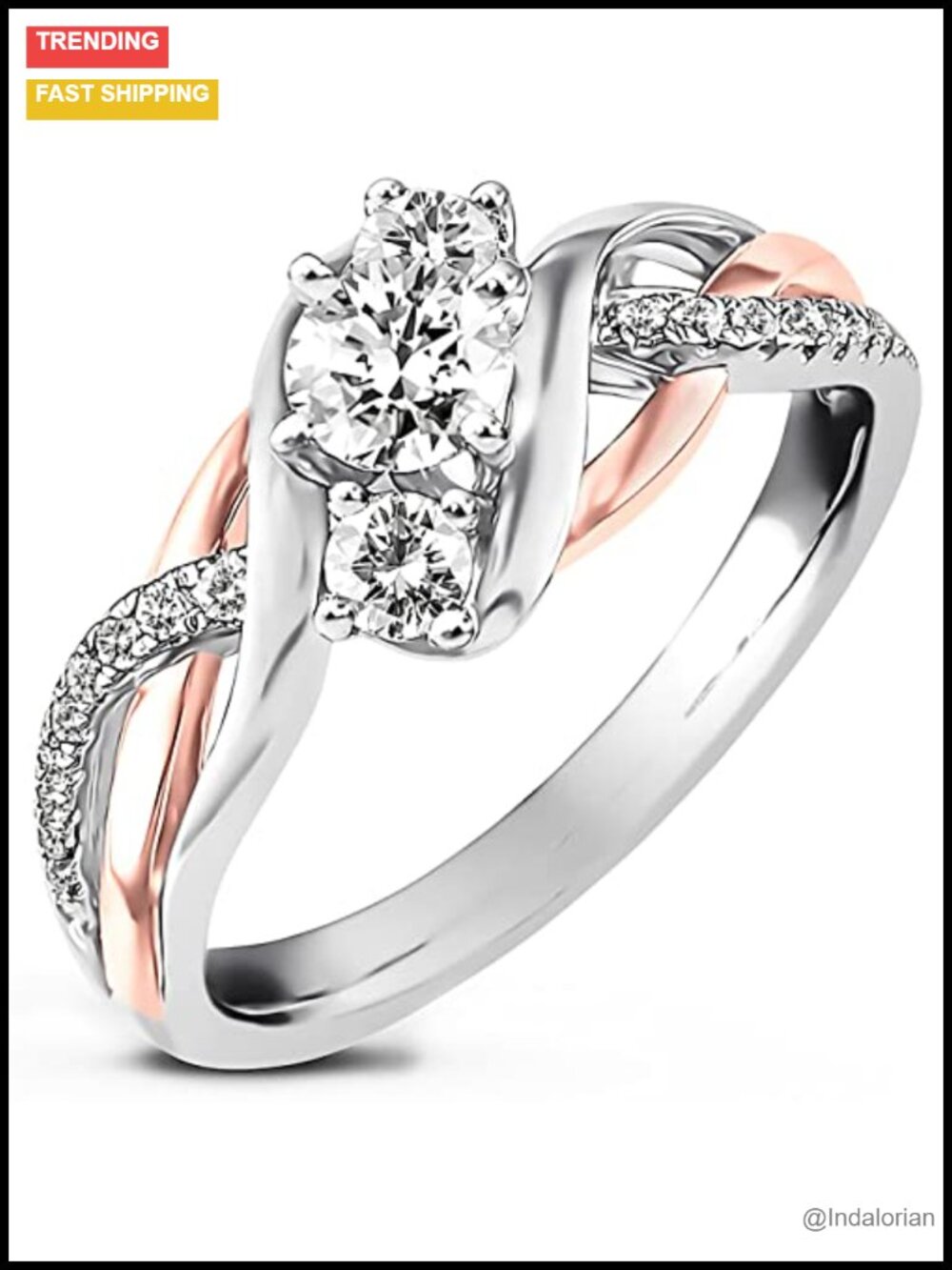 3 Stone Moissanite Engagement Ring Platinum Plated Silver Cathedral Band